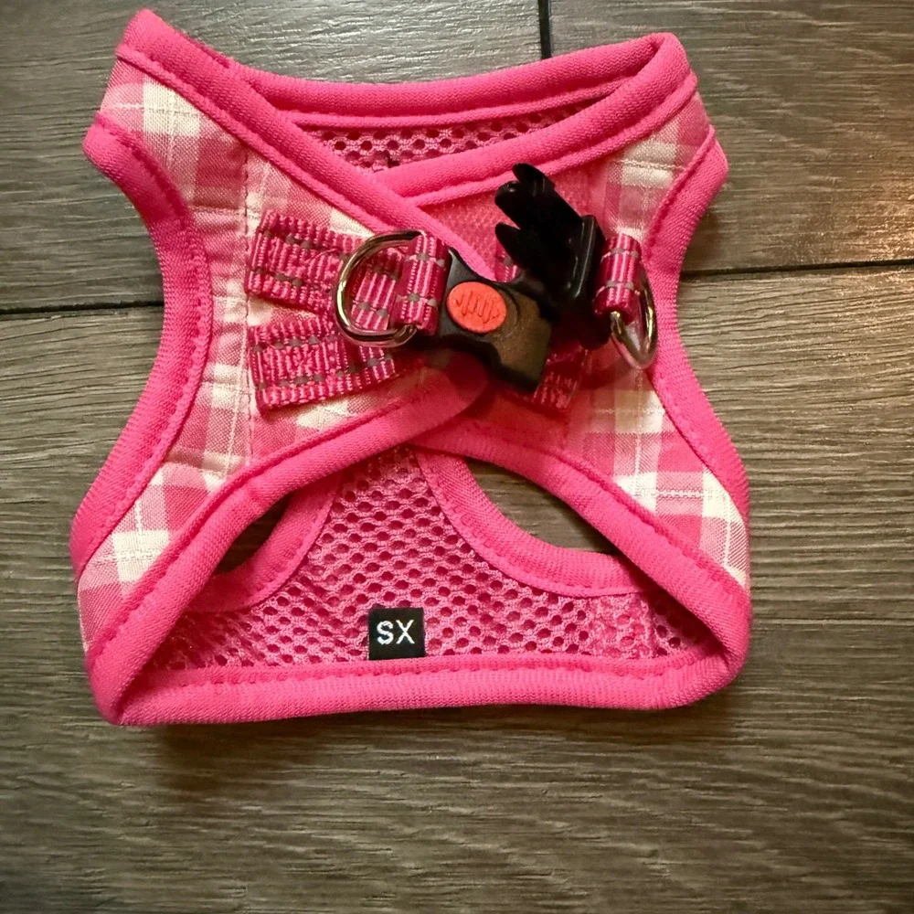 Matilor Pink Gingham Plaid Mesh Dog Harness Reflective Step In Vest XS Small Dog